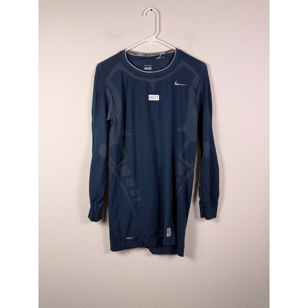 Nike Pro Shirt Mens L Navy Compression Base Layer Long Sleeve